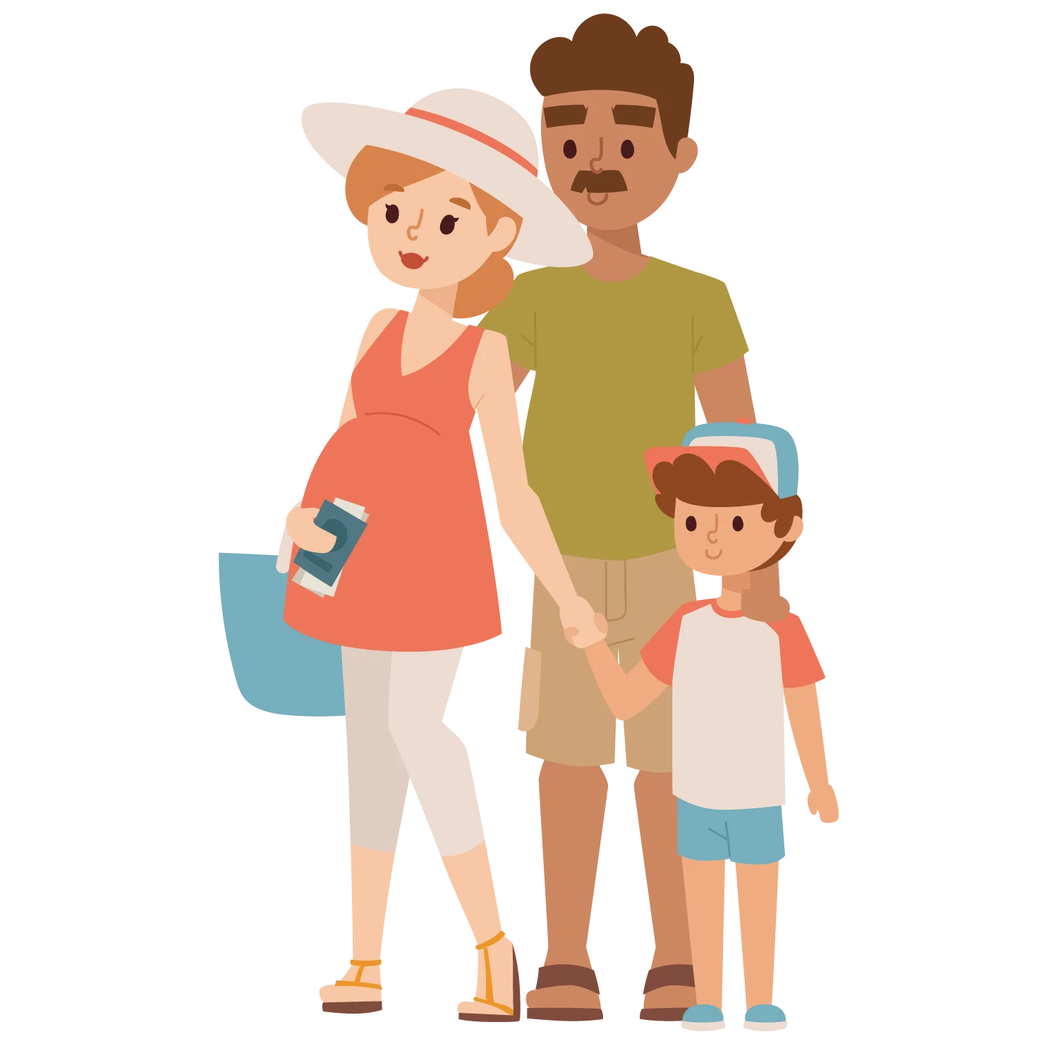 Cheerful Family Vacation Clipart: Summer Travel Adventure Illustration