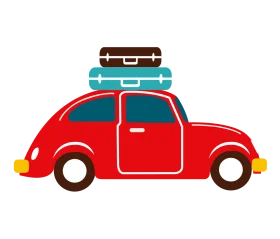 Cheerful Red Vintage Beetle Car Clipart with Luggage Rack for Summer Adventures