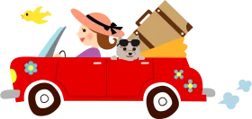 Cheerful Road Trip Adventure Cartoon Clipart with Playful Characters