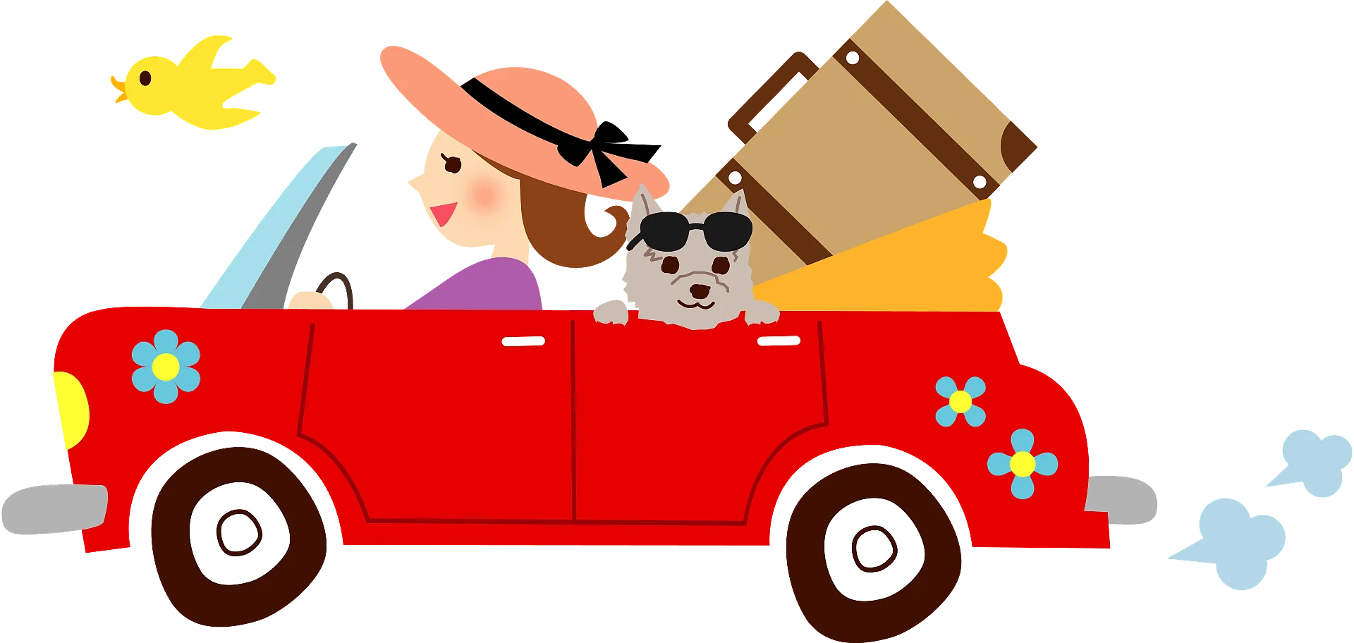 Cheerful Road Trip Adventure Cartoon Clipart with Playful Characters