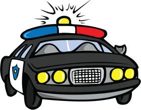 Classic Black and White Police Car Cartoon Clipart with Bold Colors