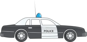 Classic Black and White Police Car Clipart Illustration in Minimalist Style