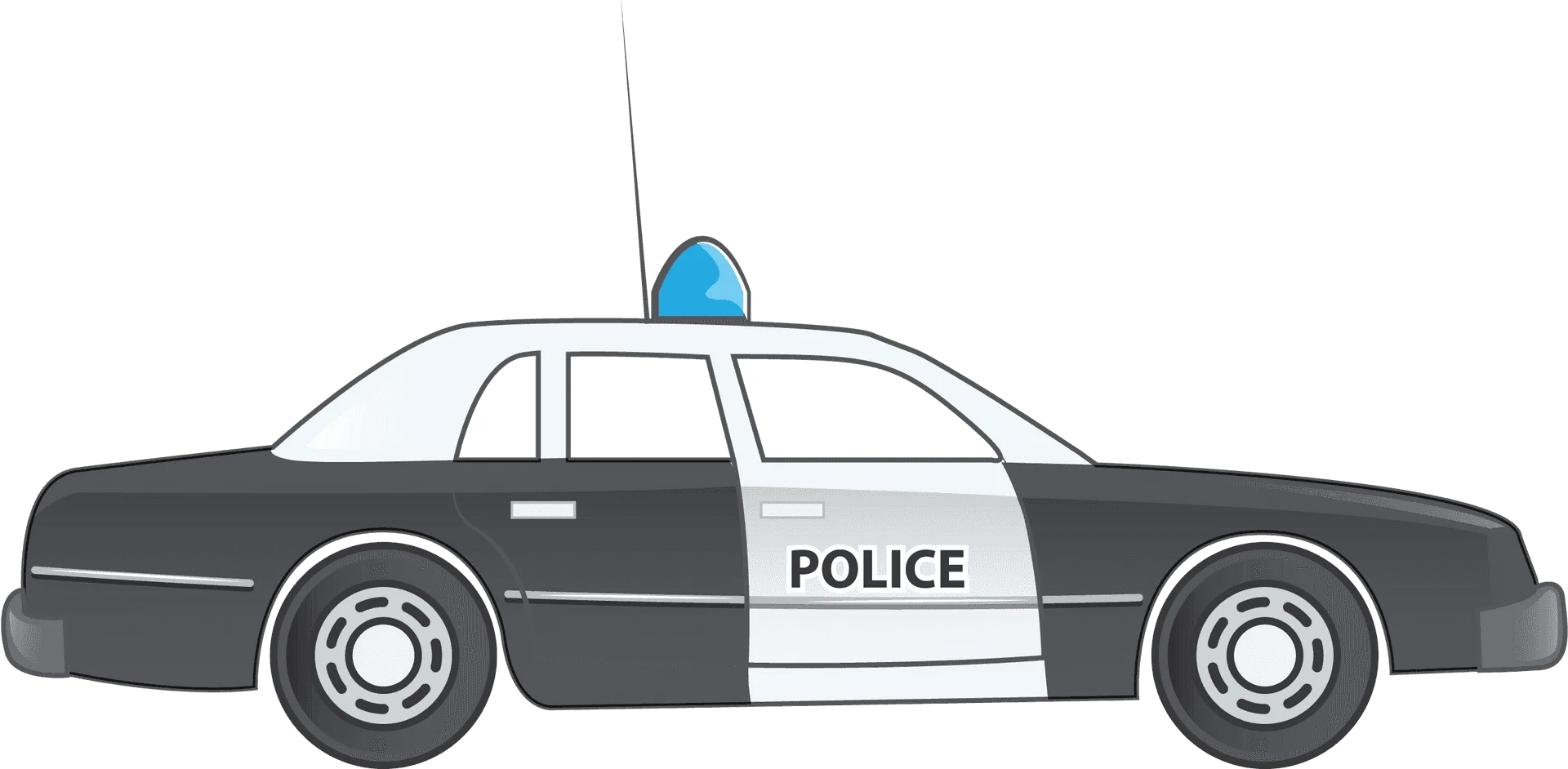 Classic Black and White Police Car Clipart Illustration in Minimalist Style