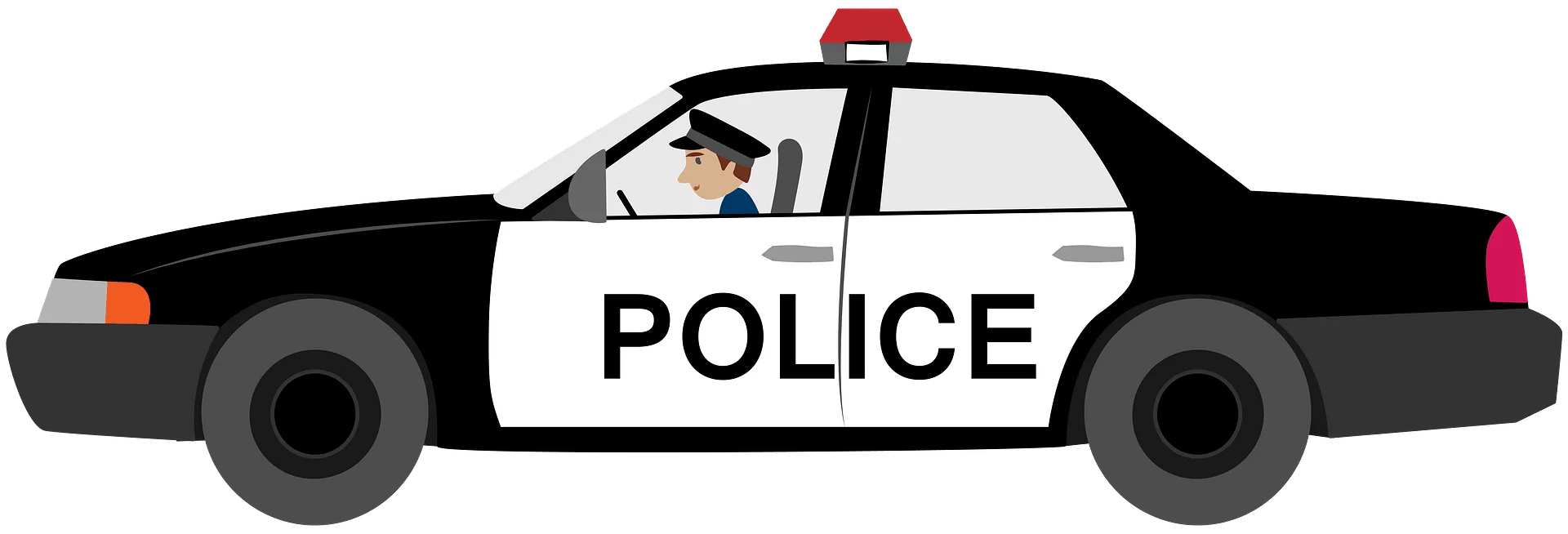 Classic Black and White Police Patrol Vehicle Cartoon Clipart Design