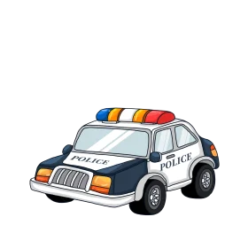 Classic Black and White Police Patrol Vehicle Cartoon Clipart Illustration