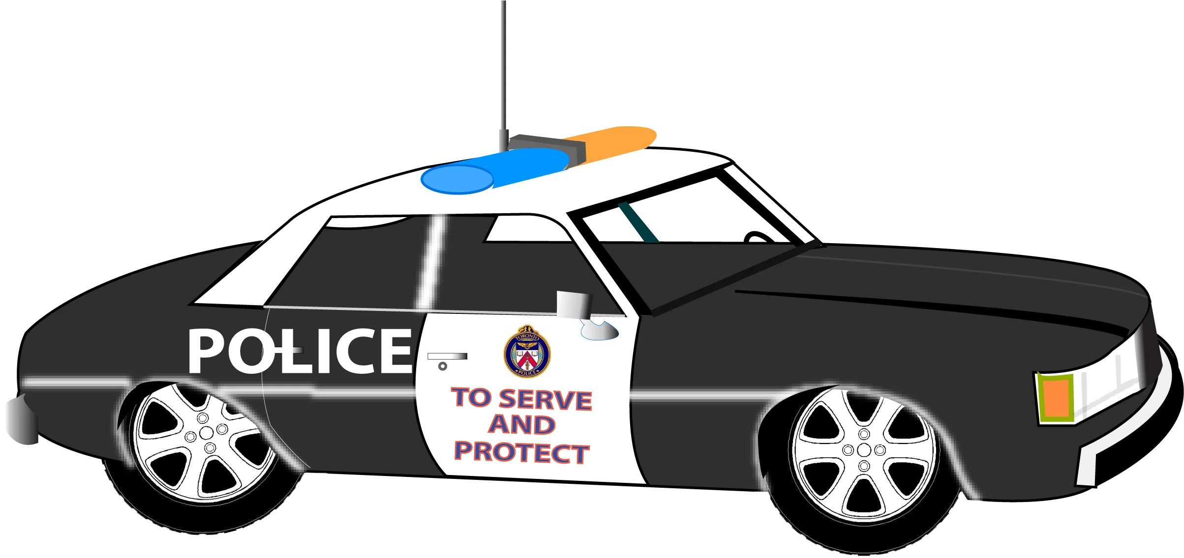 Classic Black and White Police Patrol Vehicle Clipart Illustration Design