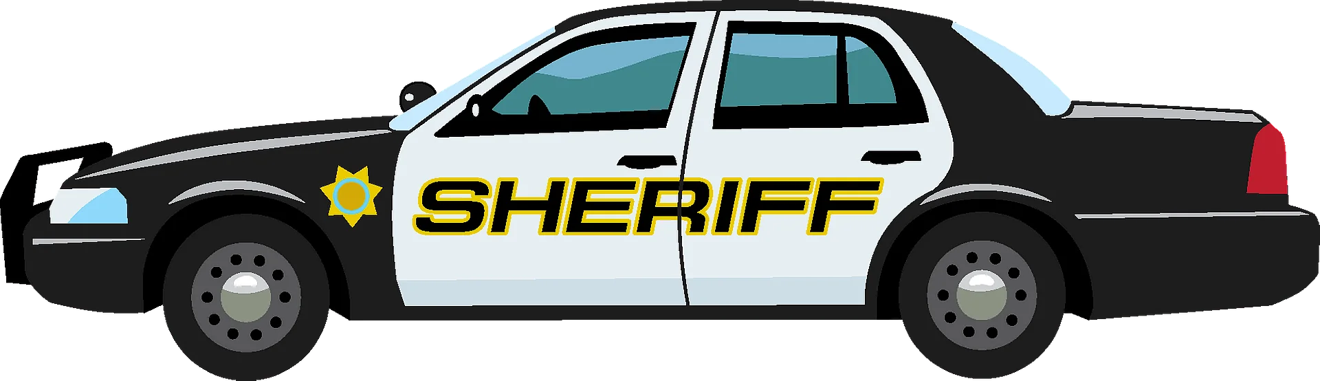 Classic Black and White Sheriff Police Car Cartoon Clipart Illustration