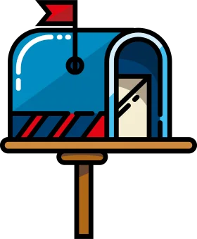 Classic Blue Postal Mailbox Clipart Design with Playful Red Flag