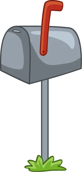 Classic Gray Residential Mailbox Clipart with Raised Red Flag Illustration