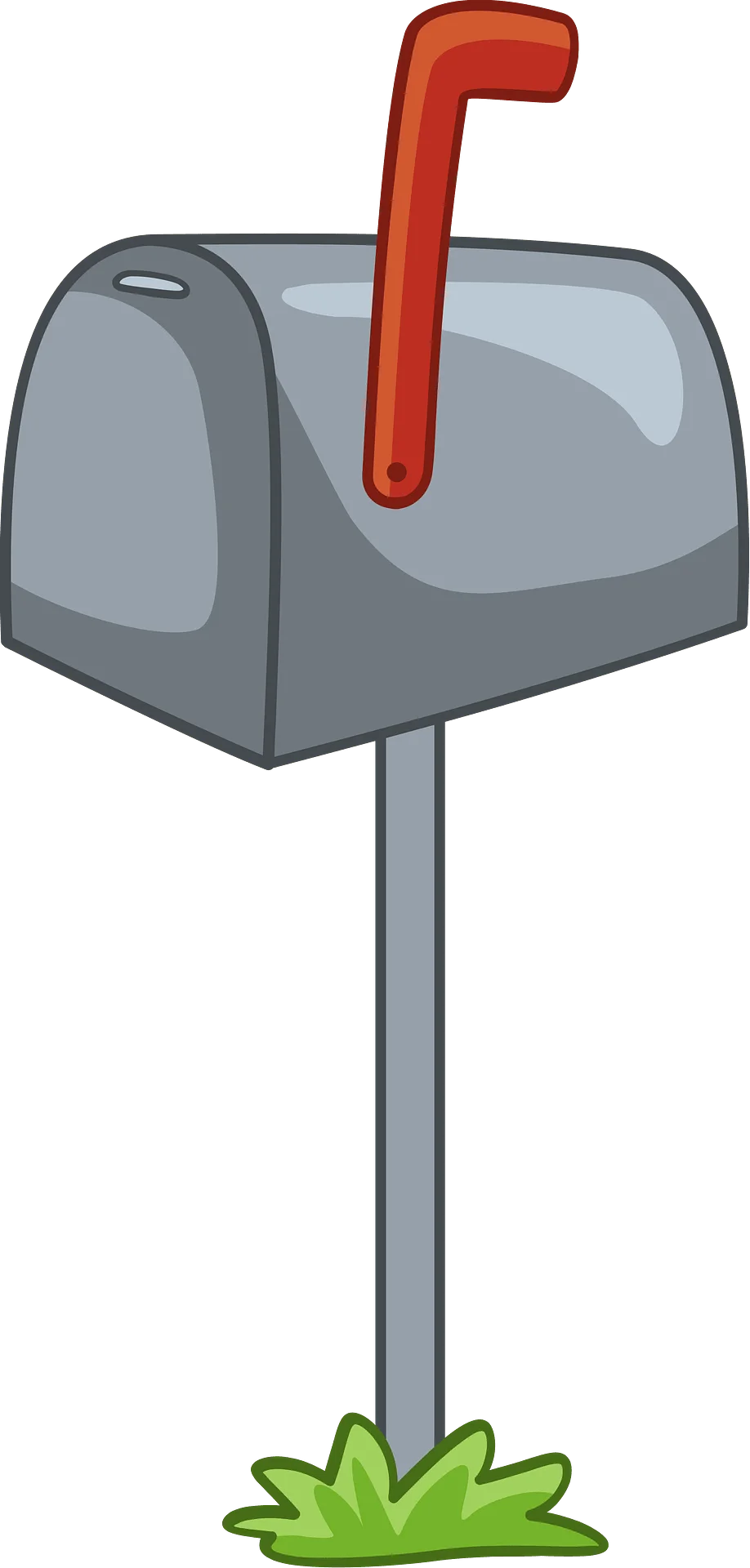 Classic Gray Residential Mailbox Clipart with Raised Red Flag Illustration