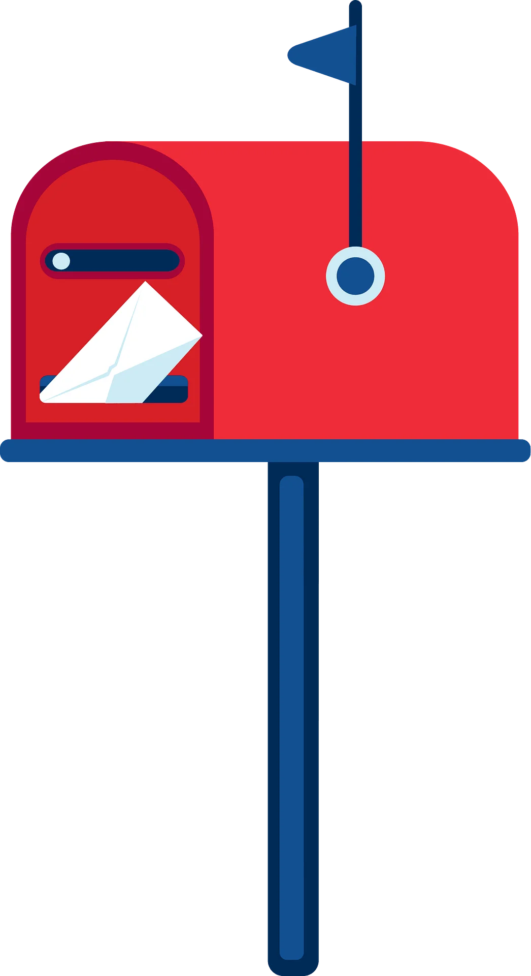 Classic Red Mailbox Clipart Design with Envelope and Flagpole Illustration