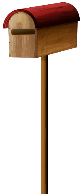 Classic Rustic Wooden Mailbox Clipart with Red Curved Roof Design