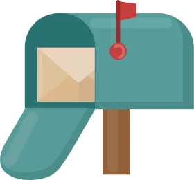 Classic Teal Mailbox Clipart with Envelope and Red Flag Illustration
