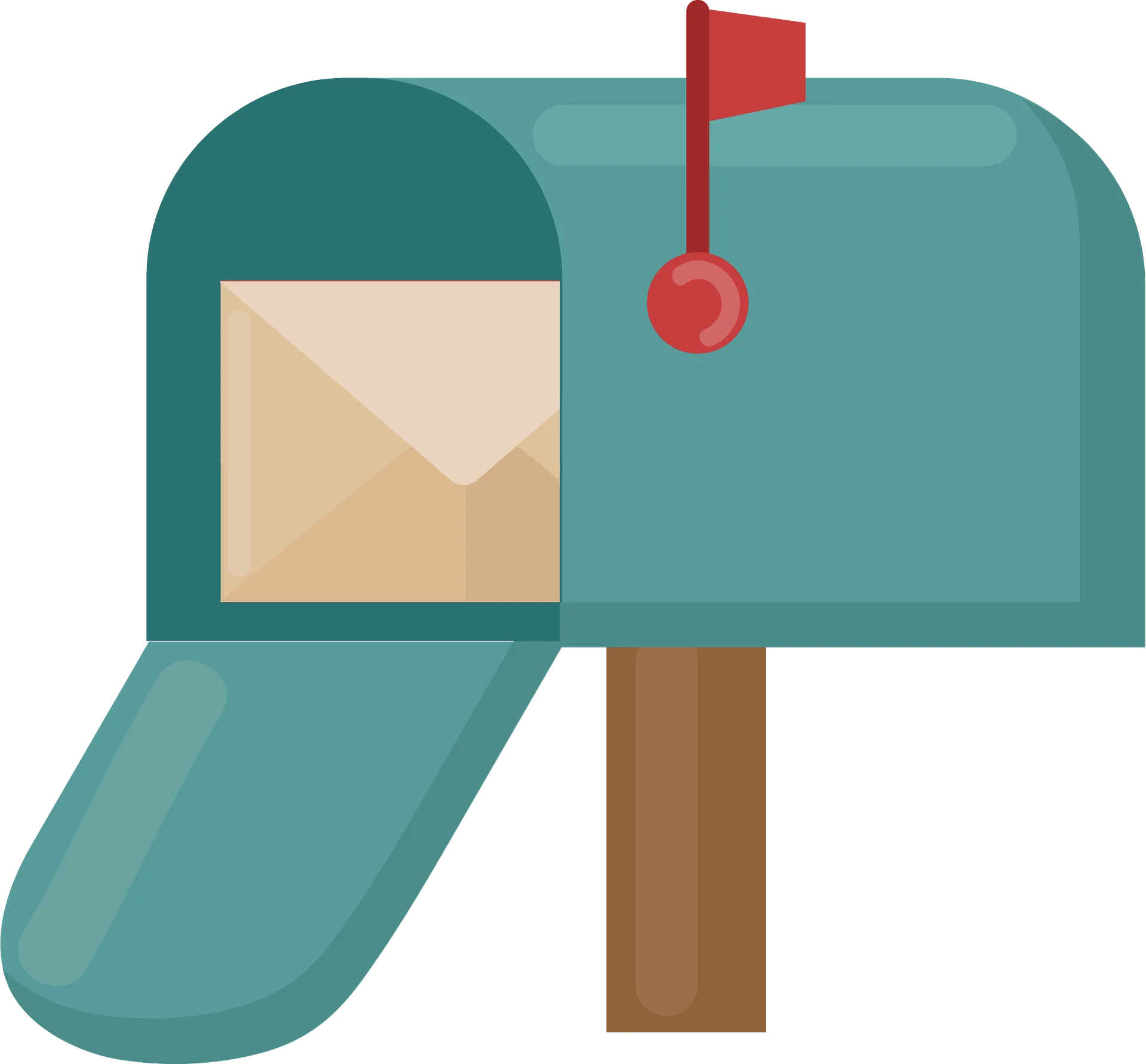 Classic Teal Mailbox Clipart with Envelope and Red Flag Illustration