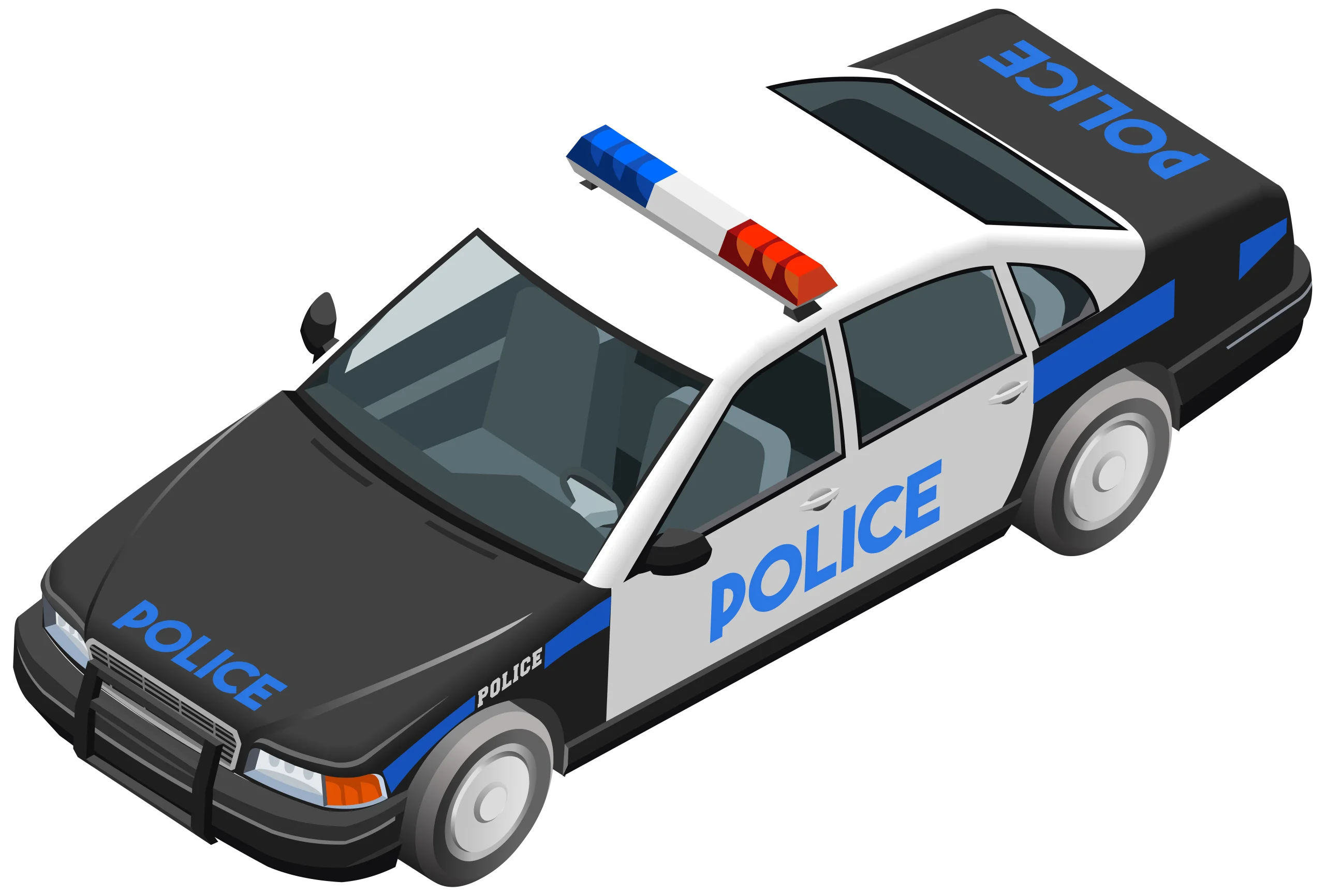 Detailed Isometric Black and White Police Patrol Vehicle Clipart Illustration