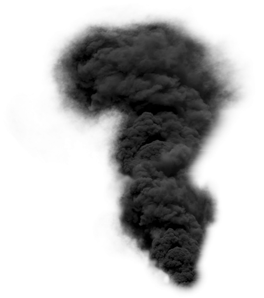 Dramatic Dark Smoke Plume Clipart - Billowing Graphite Grey Atmospheric Effect