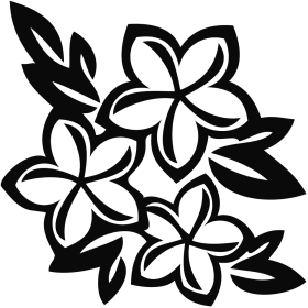 Elegant Black and White Floral Clipart with Stylized Plumeria Blossoms and Leaves