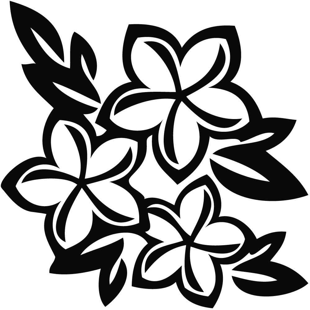 Elegant Black and White Floral Clipart with Stylized Plumeria Blossoms and Leaves