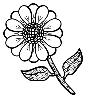 Elegant Black and White Flower Clipart with Delicate Petal Outline and Textured Leaves
