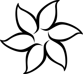 Elegant Black and White Six-Petal Floral Clipart Design with Smooth Curves
