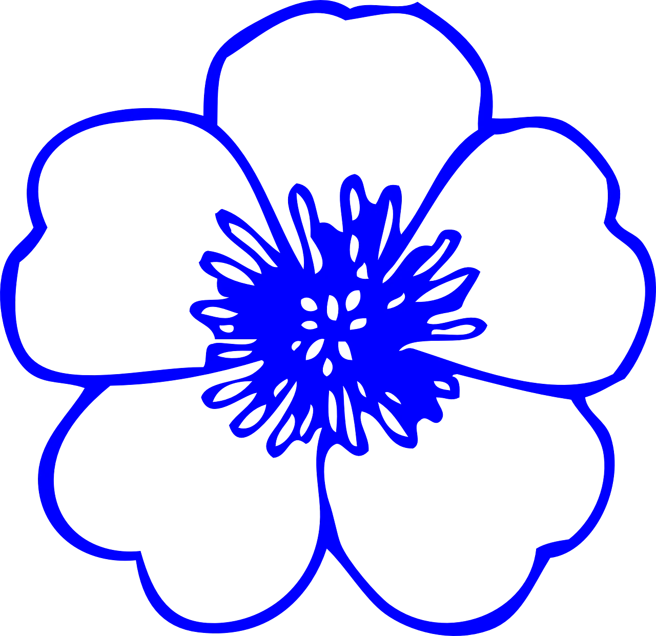 Elegant Blue Floral Clipart with Six Symmetrical Petals and Intricate Center Design