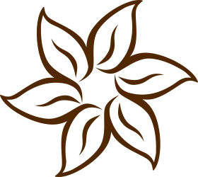 Elegant Brown Six-Petal Floral Outline Clipart with Symmetrical Design