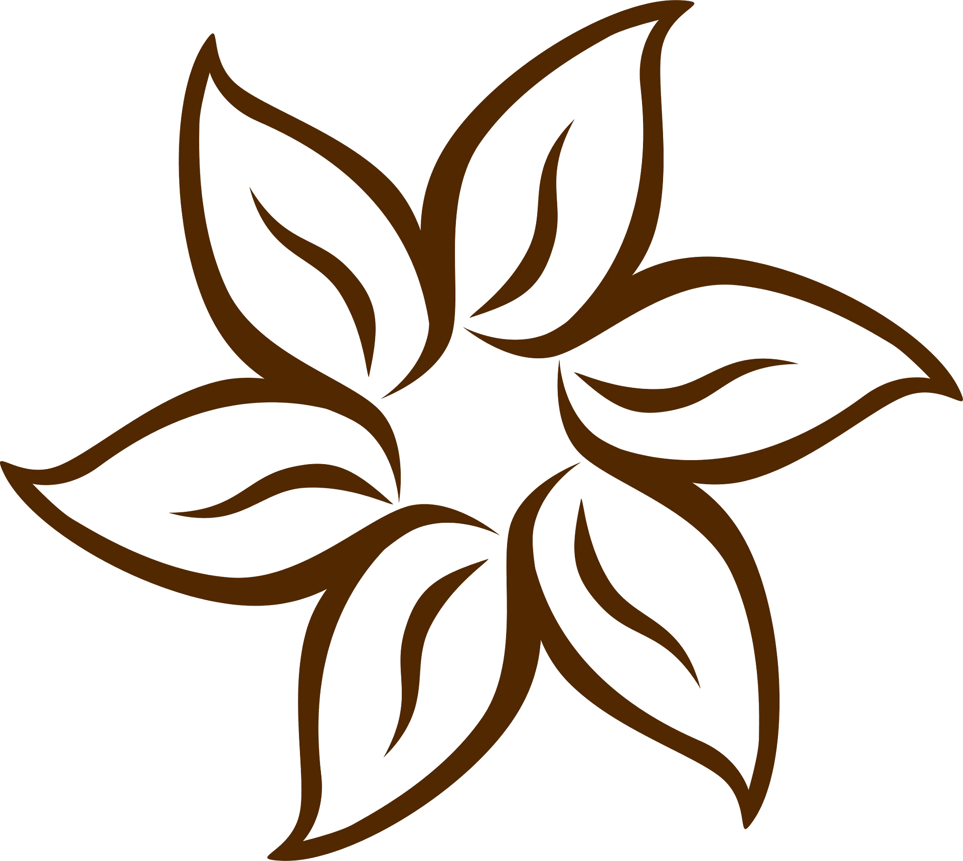 Elegant Brown Six-Petal Floral Outline Clipart with Symmetrical Design