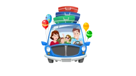 Family Road Trip Adventure Clipart - Cheerful Journey with Stacked Luggage