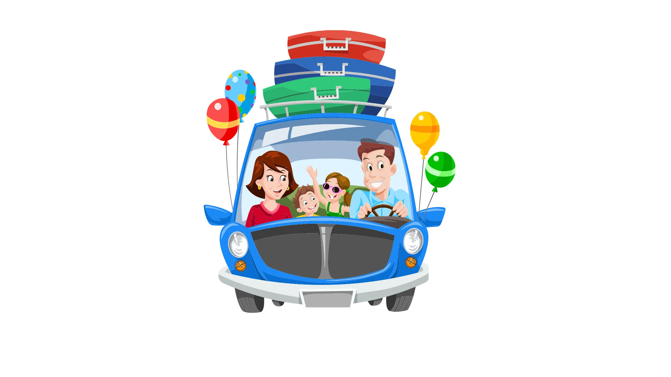 Family Road Trip Adventure Clipart - Cheerful Journey with Stacked Luggage