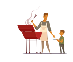 Father and Son Barbecue Time: A Heartwarming Summer Grilling Clipart Illustration