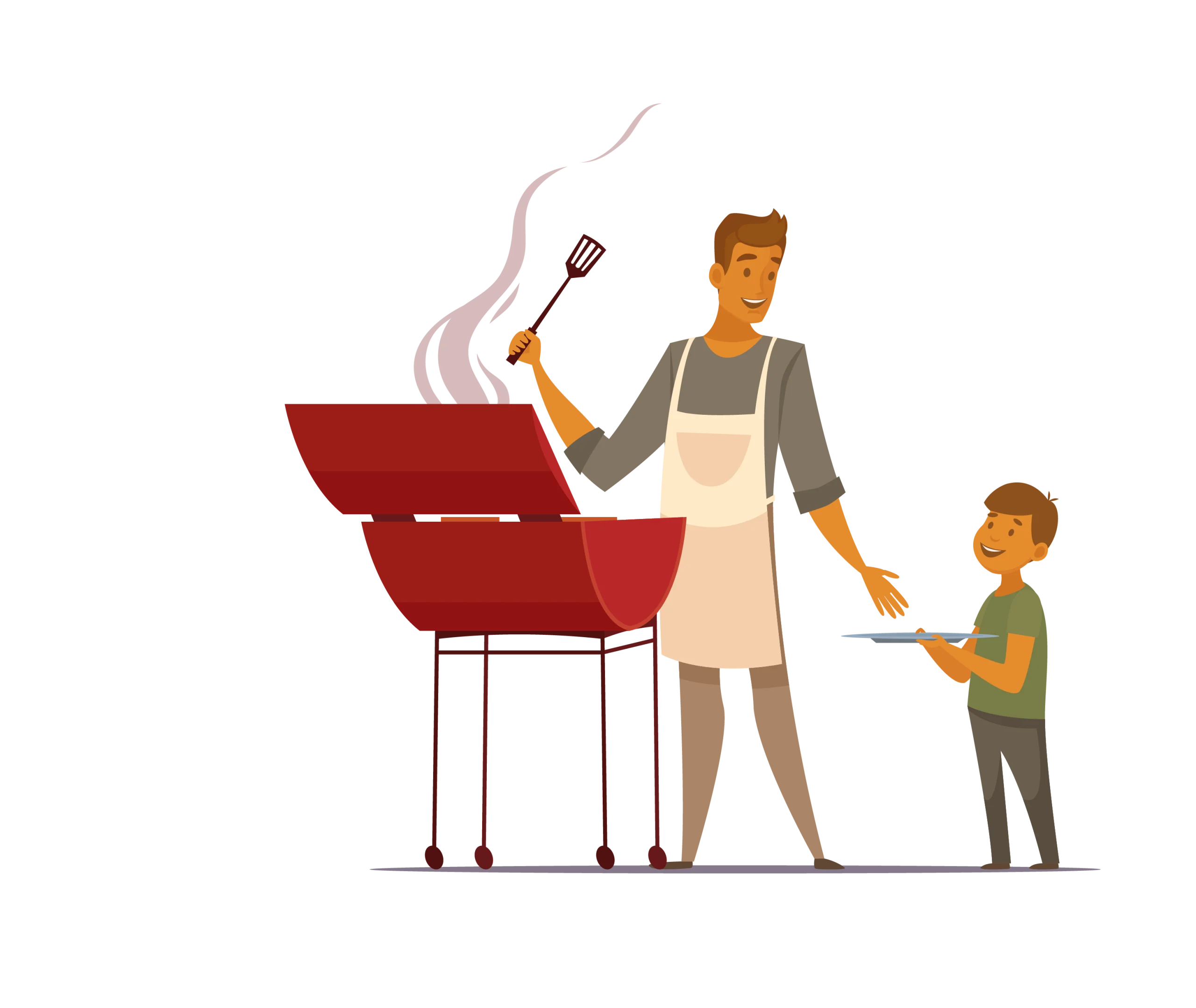 Father and Son Barbecue Time: A Heartwarming Summer Grilling Clipart Illustration