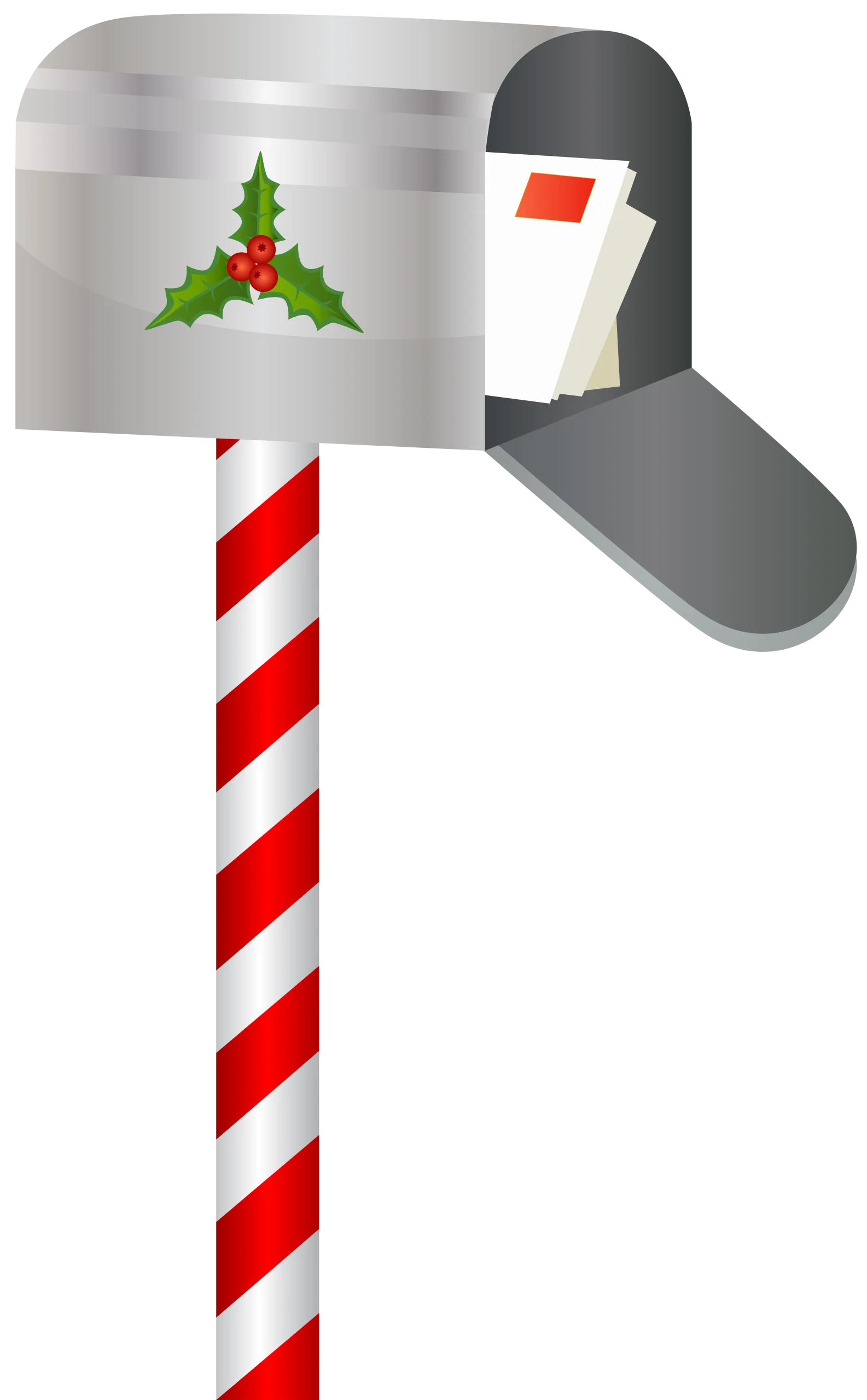 Festive Christmas Holiday Mailbox Clipart with Holly and Candy Cane Stripes