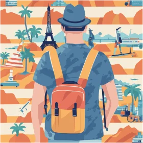 Globetrotting Adventures: A Colorful Travel Clipart Illustration of Wanderlust Exploration