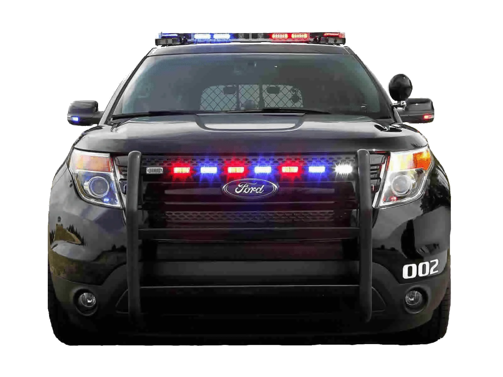 High-Contrast Police Interceptor Vehicle Clipart with Emergency Lights Activated