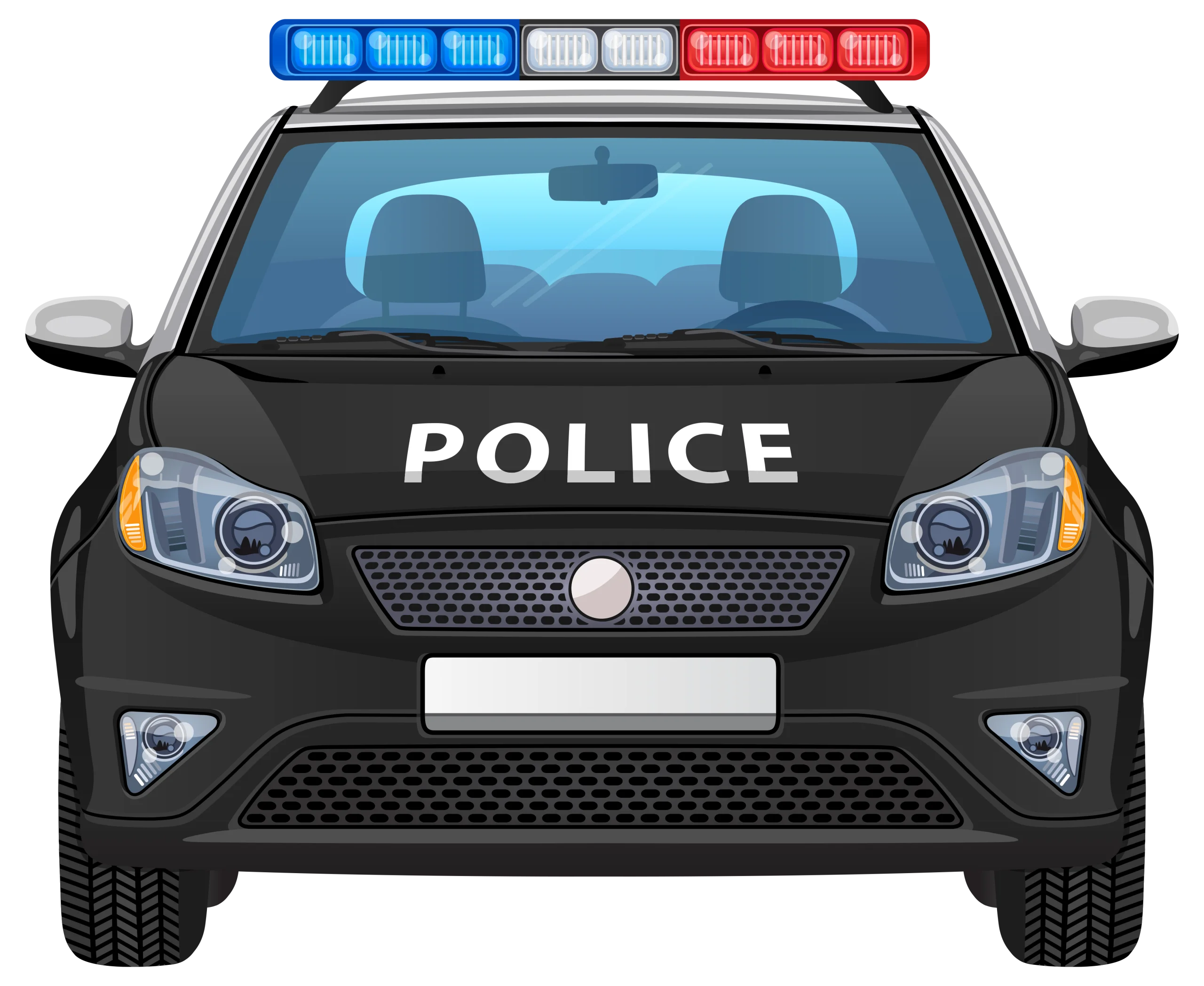 Modern Black and White Police Patrol Vehicle Clipart Design with Emergency Lights