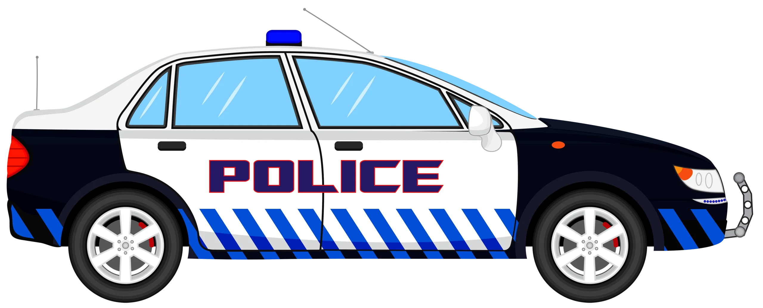 Modern Police Patrol Vehicle Clipart Illustration with Bold Blue and White Design