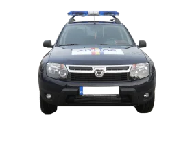 Realistic Police SUV Clipart with Blue Emergency Lights and Modern Design