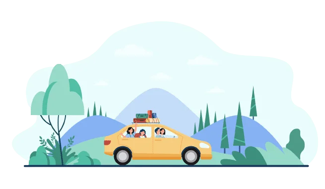 Scenic Road Trip Adventure: Family Vacation Clipart Illustration of Summer Travel