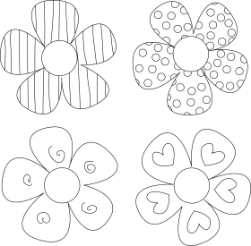Simple Black and White Flower Outline Clipart Collection - Four Unique Designs