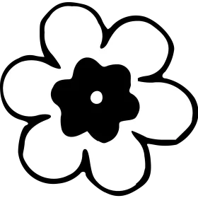Simple Black and White Flower Outline Clipart Design with Petals and Center