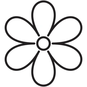 Simple Black and White Six-Petal Flower Outline Clipart Design for Creative Projects