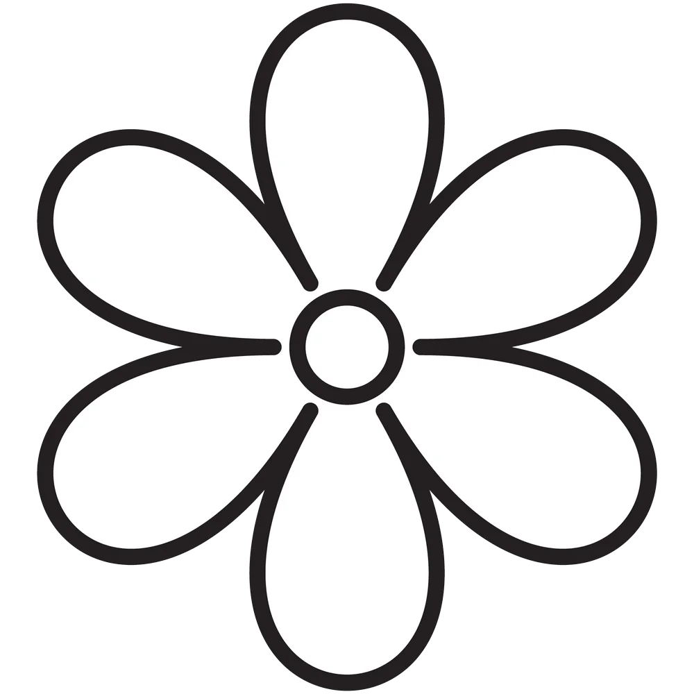 Simple Black and White Six-Petal Flower Outline Clipart Design for Creative Projects