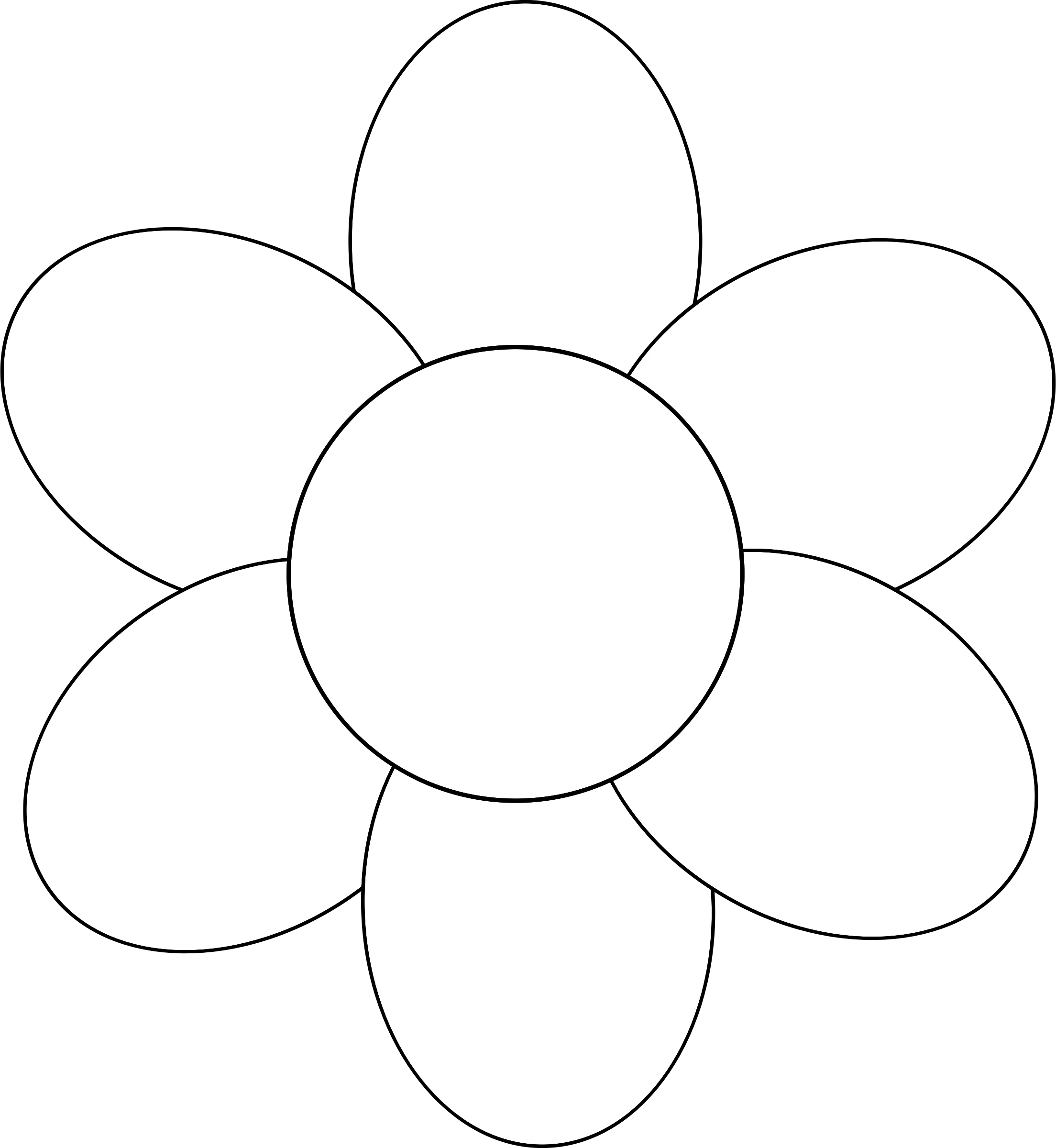 Simple Six-Petal Monochrome Flower Outline Clipart Design for Creative Projects