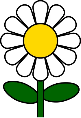 Simple White Daisy Clipart Design with Cheerful Yellow Center and Green Stem