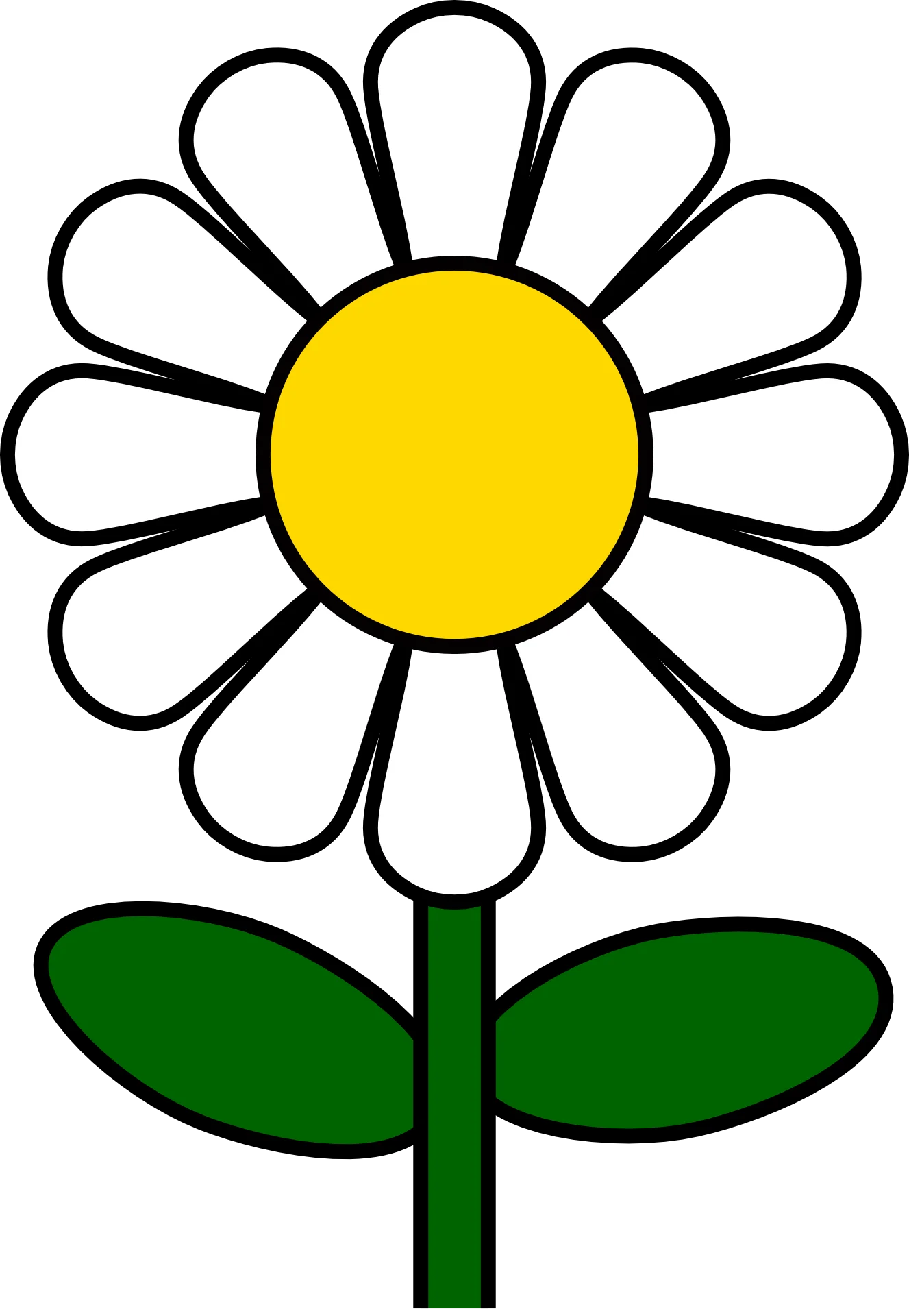Simple White Daisy Clipart Design with Cheerful Yellow Center and Green Stem