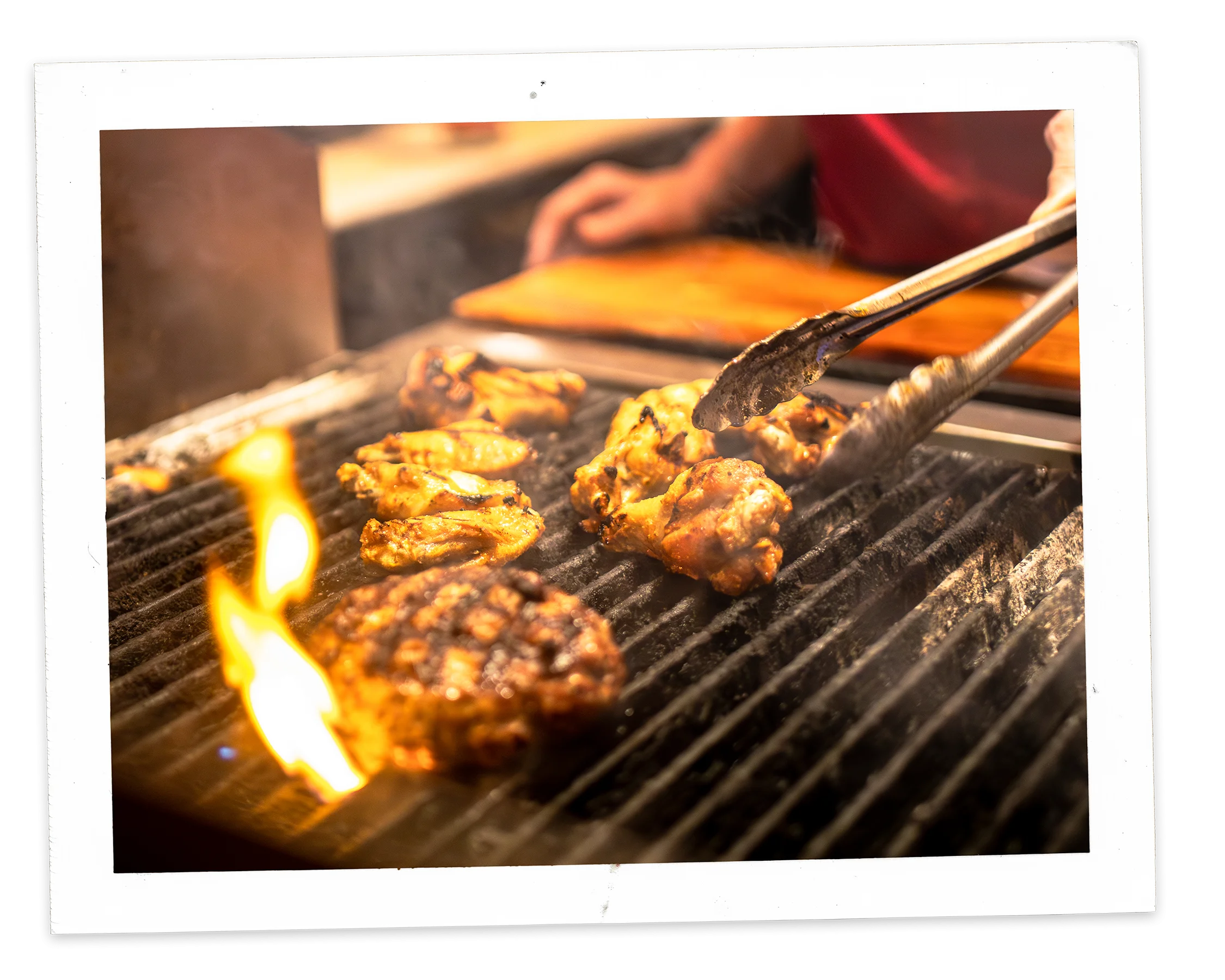 Sizzling Grill Flames Clipart: Juicy Meat Cooking on Fiery Barbecue Grate