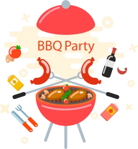 Sizzling Summer BBQ Party Clipart: Grill, Sausages, and Festive Cookout Essentials