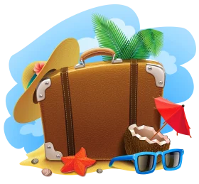 Summer Vacation Travel Essentials Clipart Illustration with Suitcase and Accessories