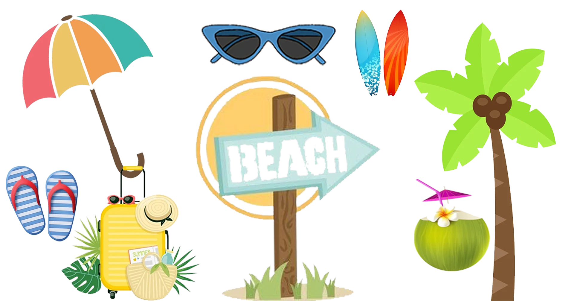 Tropical Beach Vacation Paradise Summer Clipart Collection