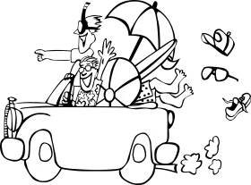Whimsical Family Road Trip Adventure Vacation Clipart Illustration